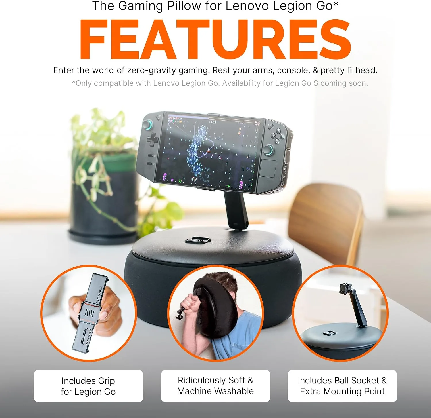 Mechanism Gaming Pillow for The Lenovo Legion Go | Experience Zero Gravity Gaming with Our Cushion for Gamers | Ridiculously Soft & Machine Washable Pillow for Video Games (Legion Go Grip)