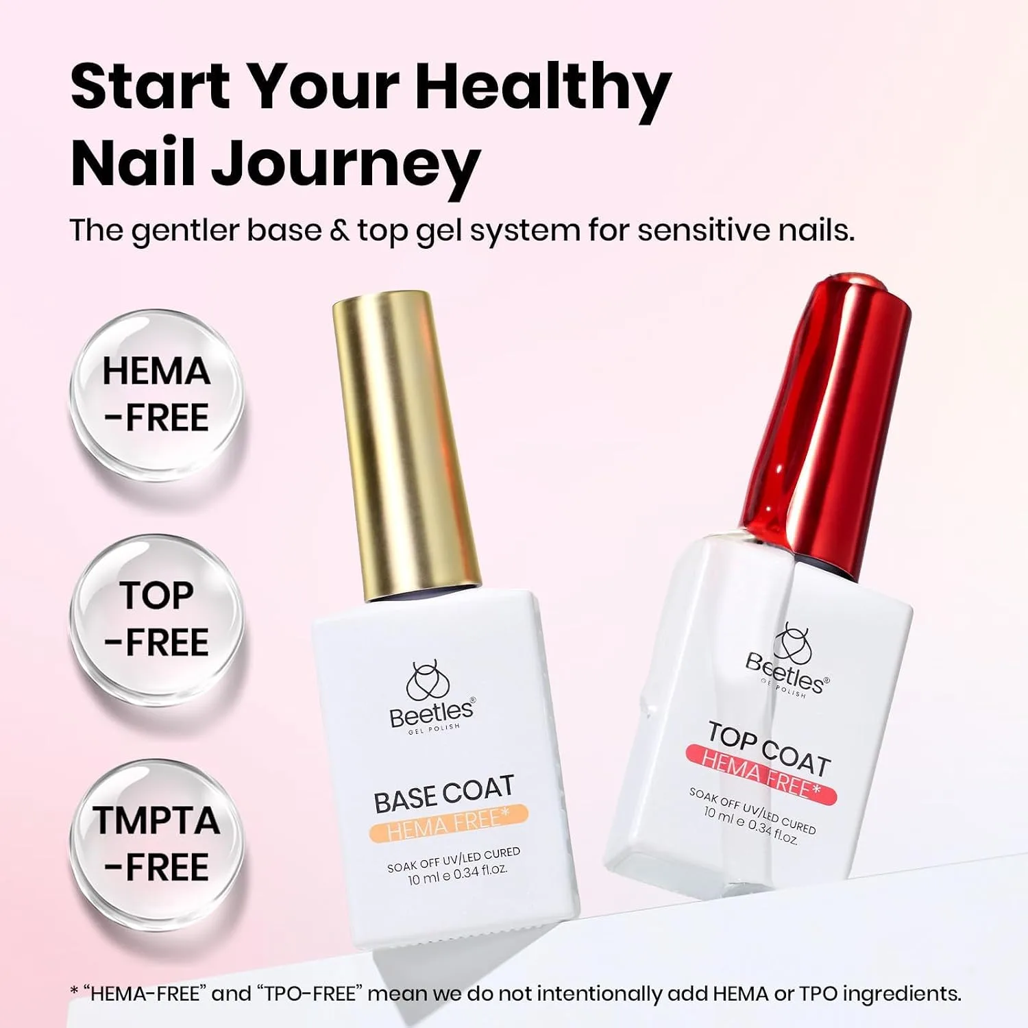 Beetles Gel Base and Top Coat Set HEMA & TPO Free No Wipe Top Coat