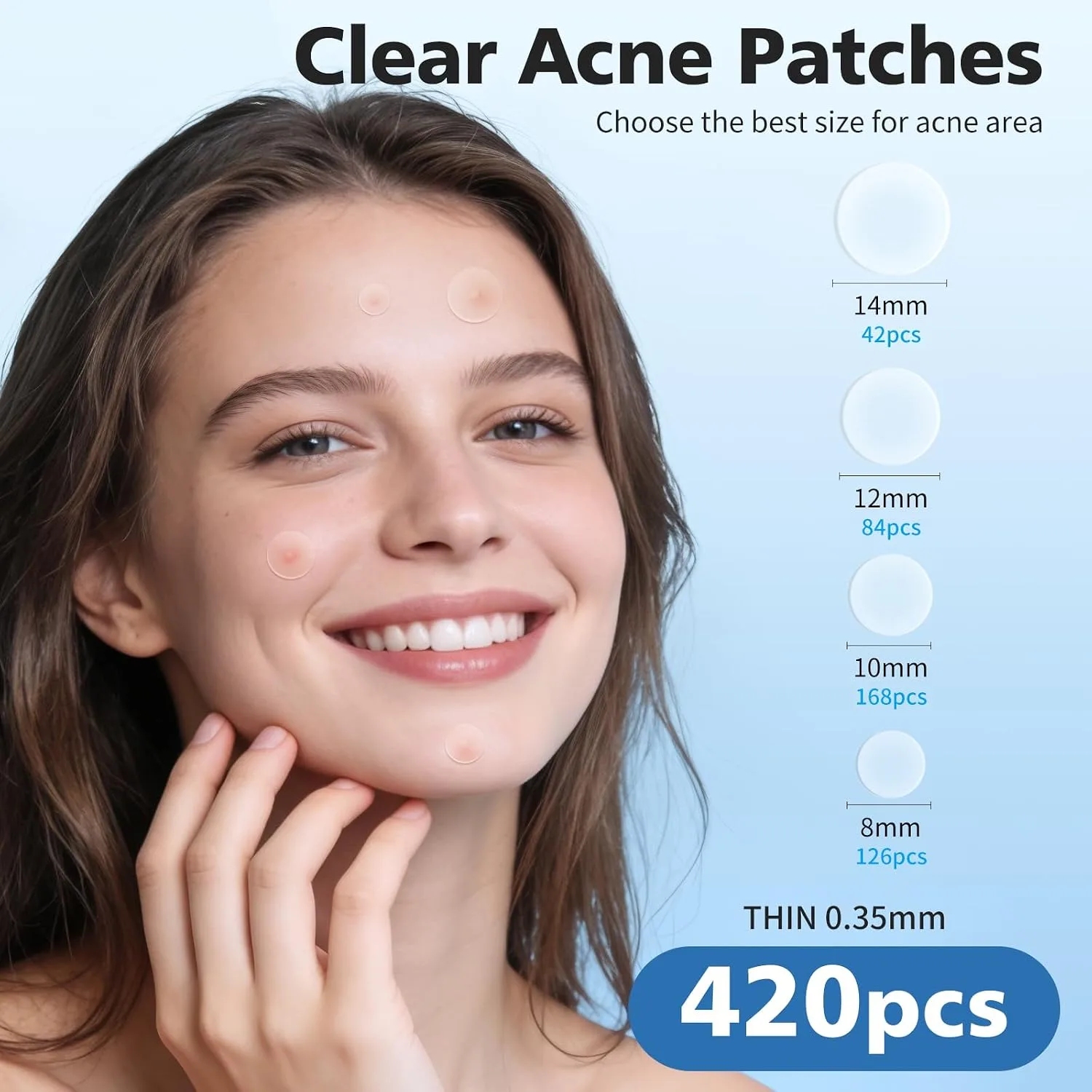 QUSTERE Pimple Patches for Face, Hydrocolloid Acne Patches, Zit Patch Covers, Spot Stickers with Tea Tree, Salicylic Acid & Cica Oil| 4 Sizes (8mm,10mm, 12mm,14mm) | 420 Count