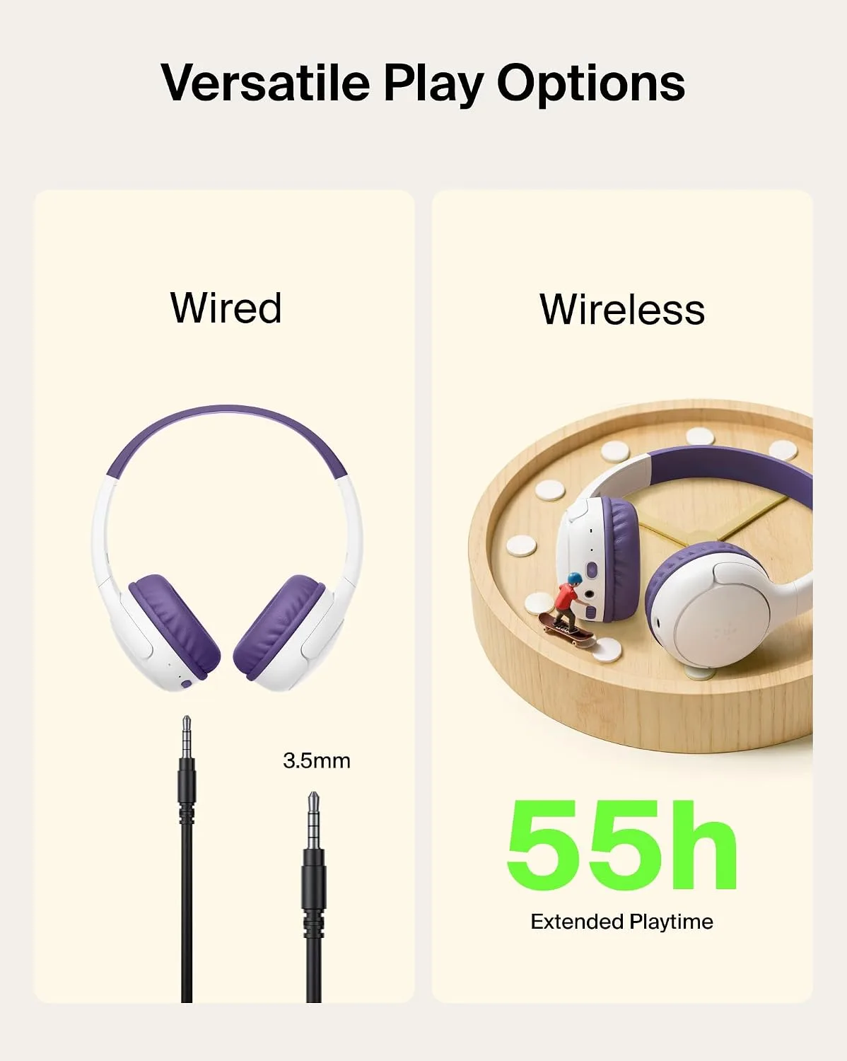 Belkin SoundForm Mini 2 Kids Headphones, Wireless & Wired, 55H Playtime