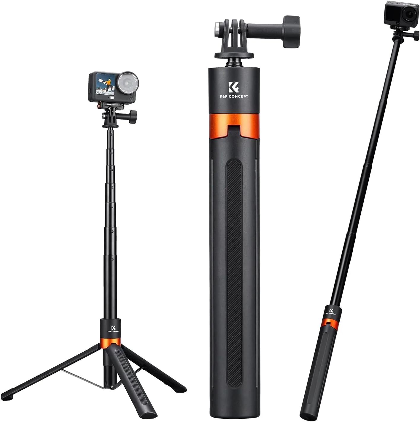 K&F CONCEPT 142cm/55.9" Telescopic Selfie Stick Tripod for Action Camera
