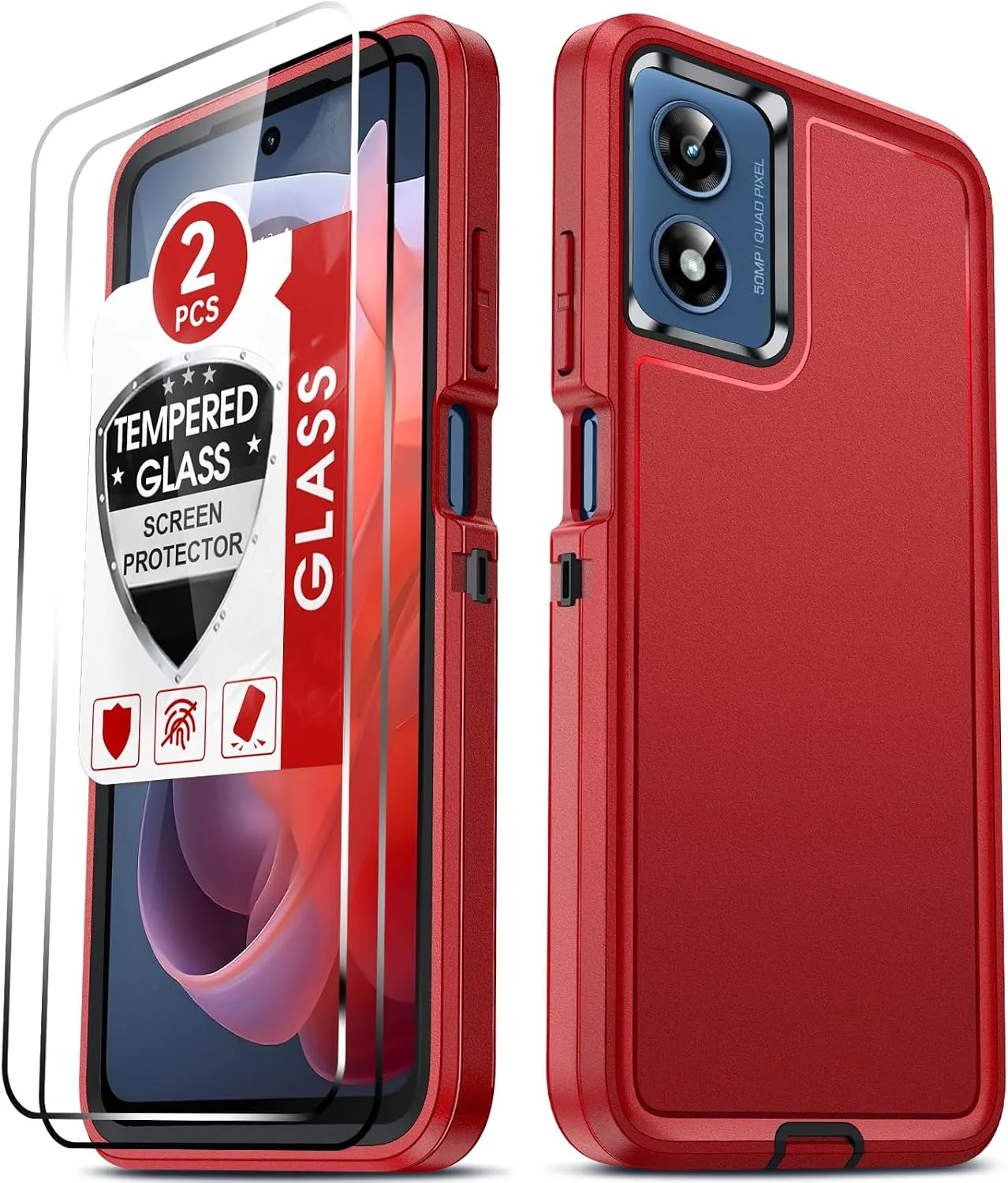 LeYi for Moto-G-2024 Phone Case: 𝗡𝗼𝘁 𝗣𝗹𝗮𝘆 Heavy Duty Protection, Red