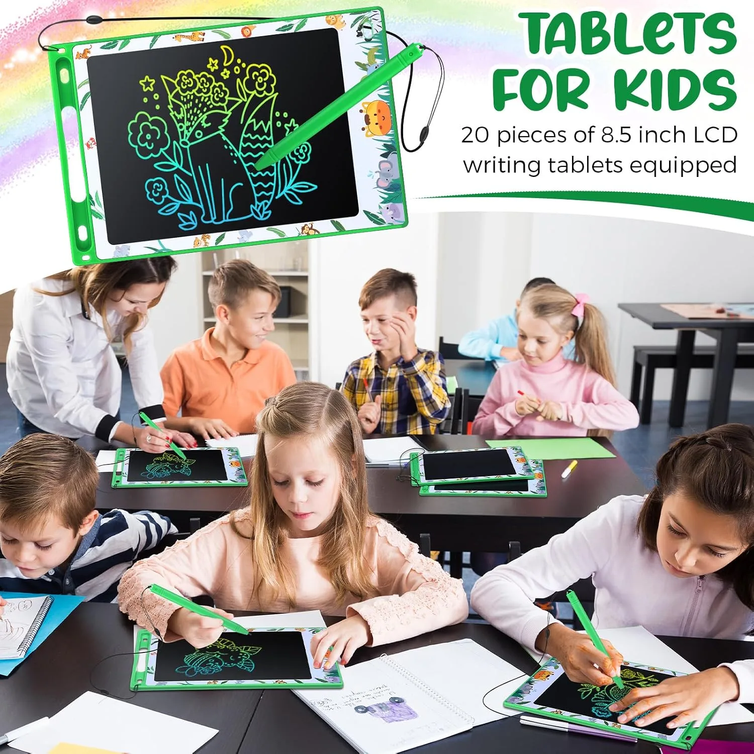 Zhehao 20 Pack 8.5 Inch LCD Writing Tablet Drawing Board,Green,Stylish