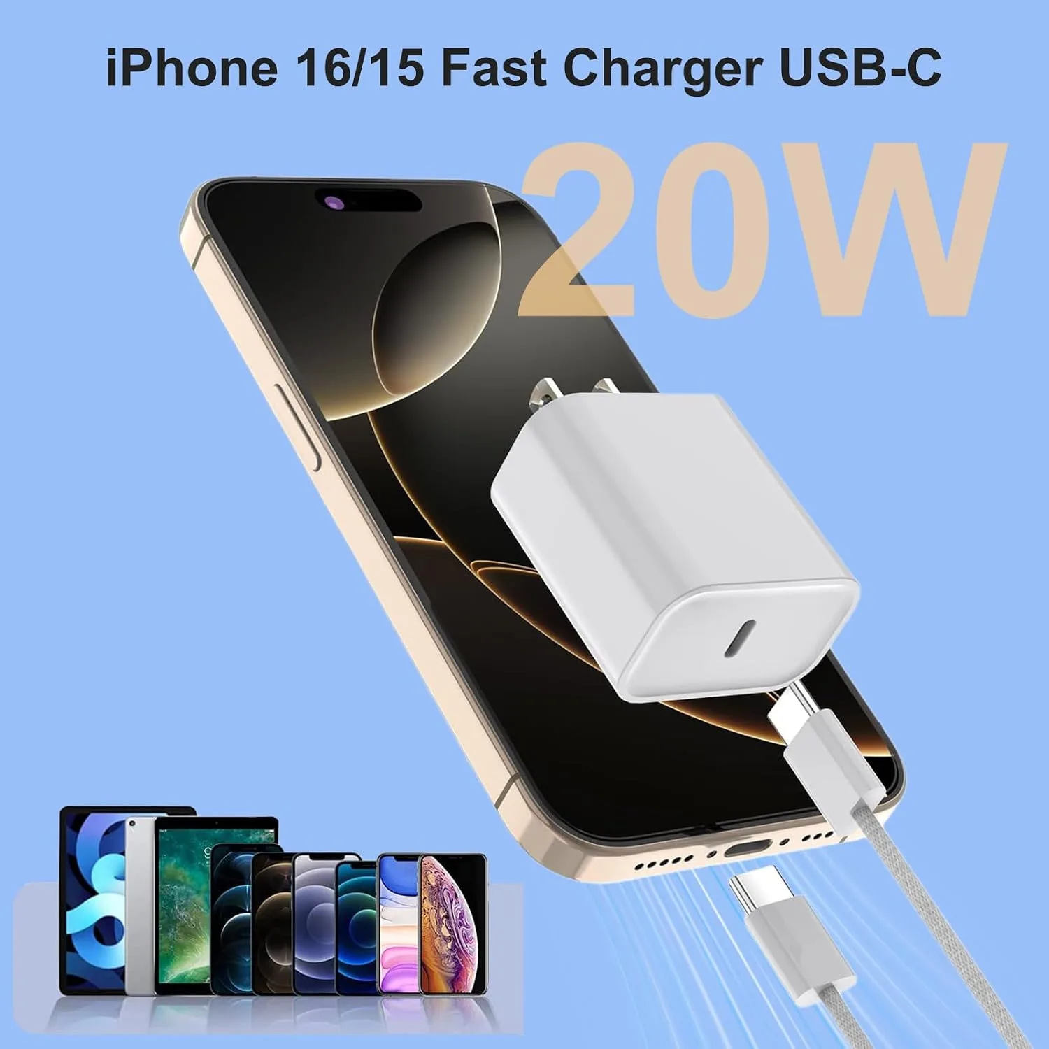 iPhone 16 15 Charger Fast Charging, 20W Apple iPhone 16 USB C Fast Charger