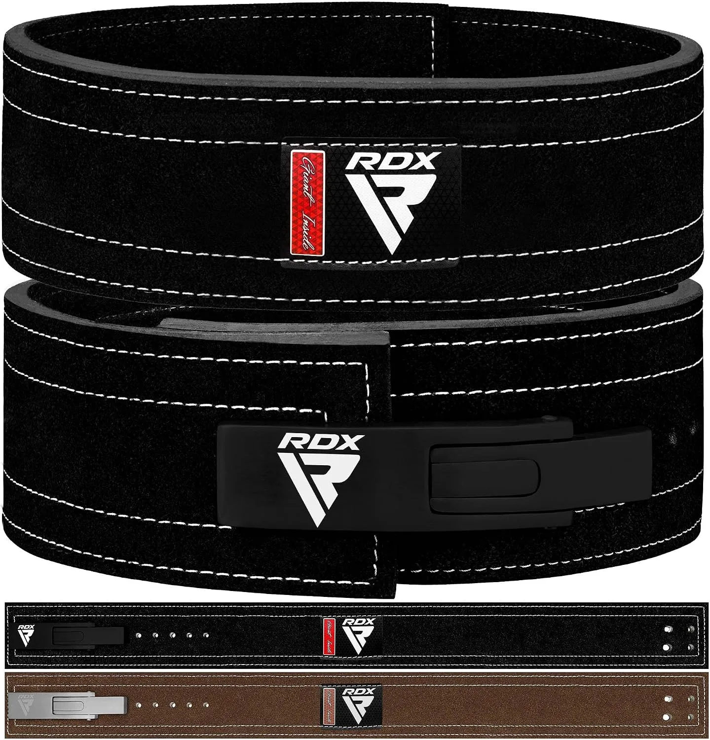 RDX Weight Lifting Belt Powerlifting, Approved By IPL and USPA, 10mm Thick 4" Leather Lumbar Back Support, Lever Buckle Gym Strength Training Equipment, Bodybuilding Deadlifts Squats Workout Men Women