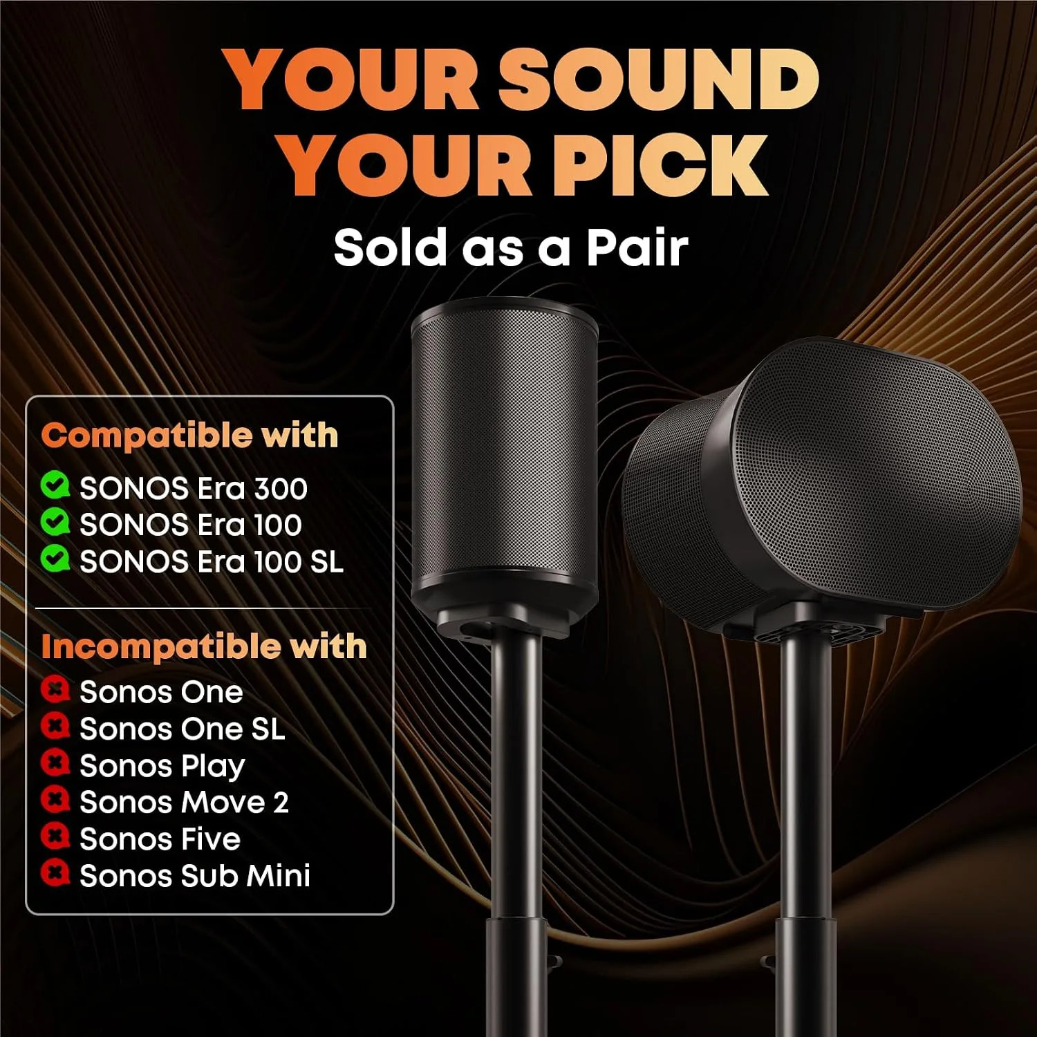 Speaker Stands for Sonos Era 100, 100 SL & Era 300 - Hidden Cable, Set of 2