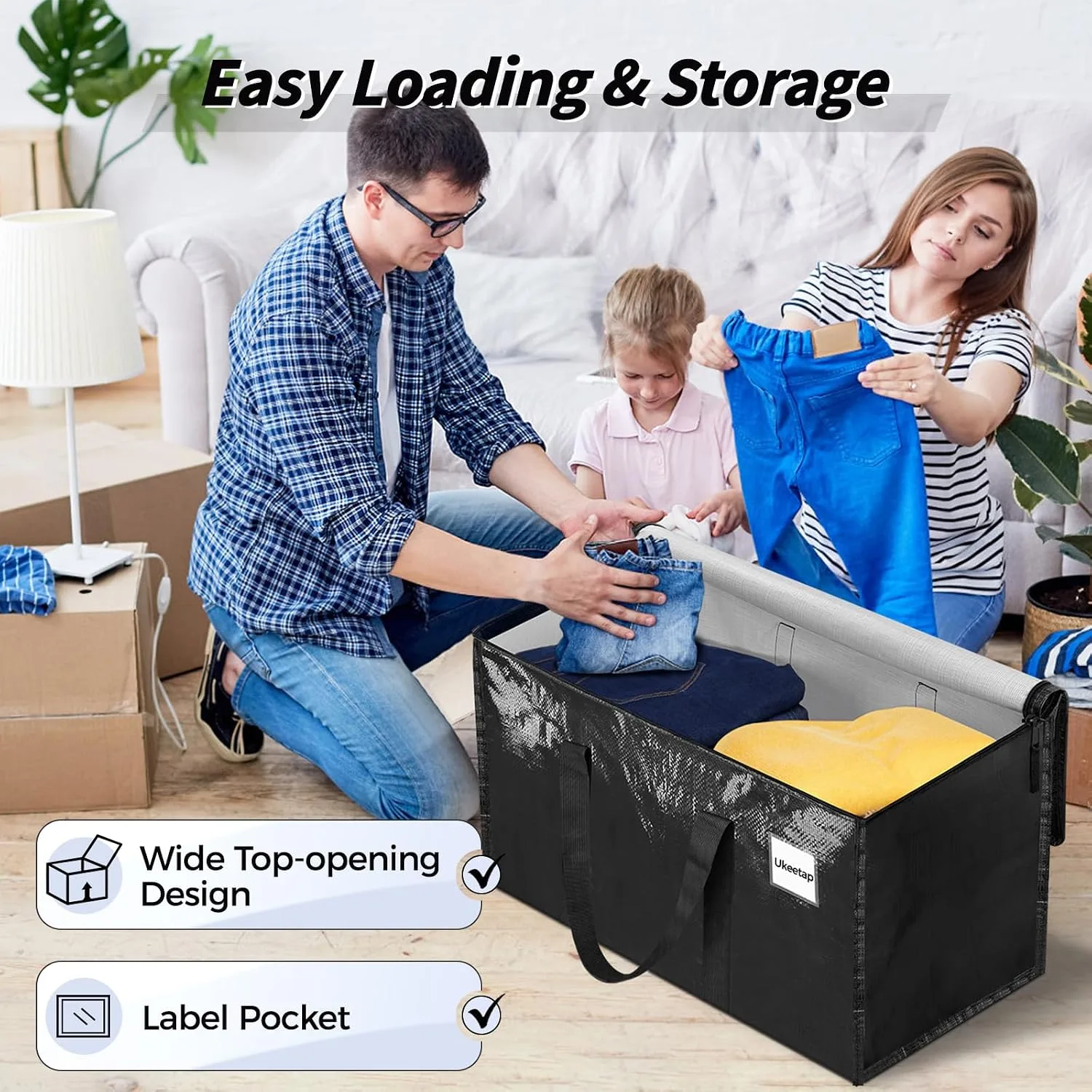 ukeetap 8 Pack Extra Large Clothes Storage Bins with Lids,Black