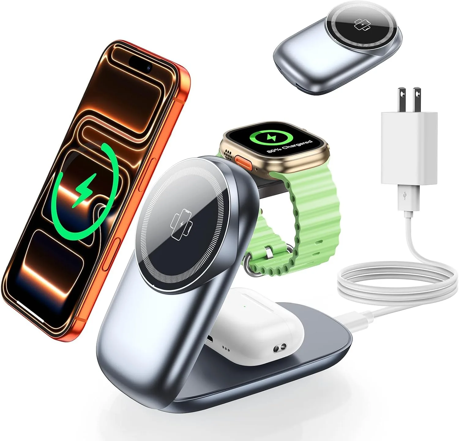 3 in 1 Charging Station, Foldable Magnetic Travel Wireless Charger