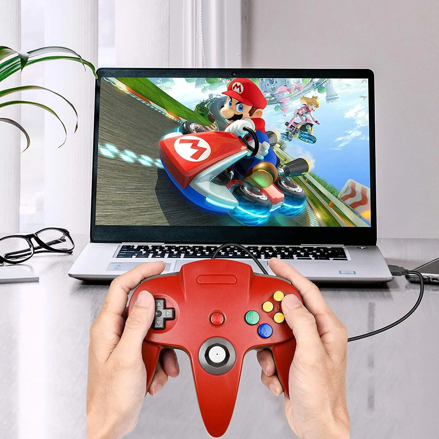 2 Pack USB Wired N64 Controller, miadore Classic N64 PC Gamepad Joystick Controller for Windows PC MAC Linux Raspberry Pi 3 (Black/Red)