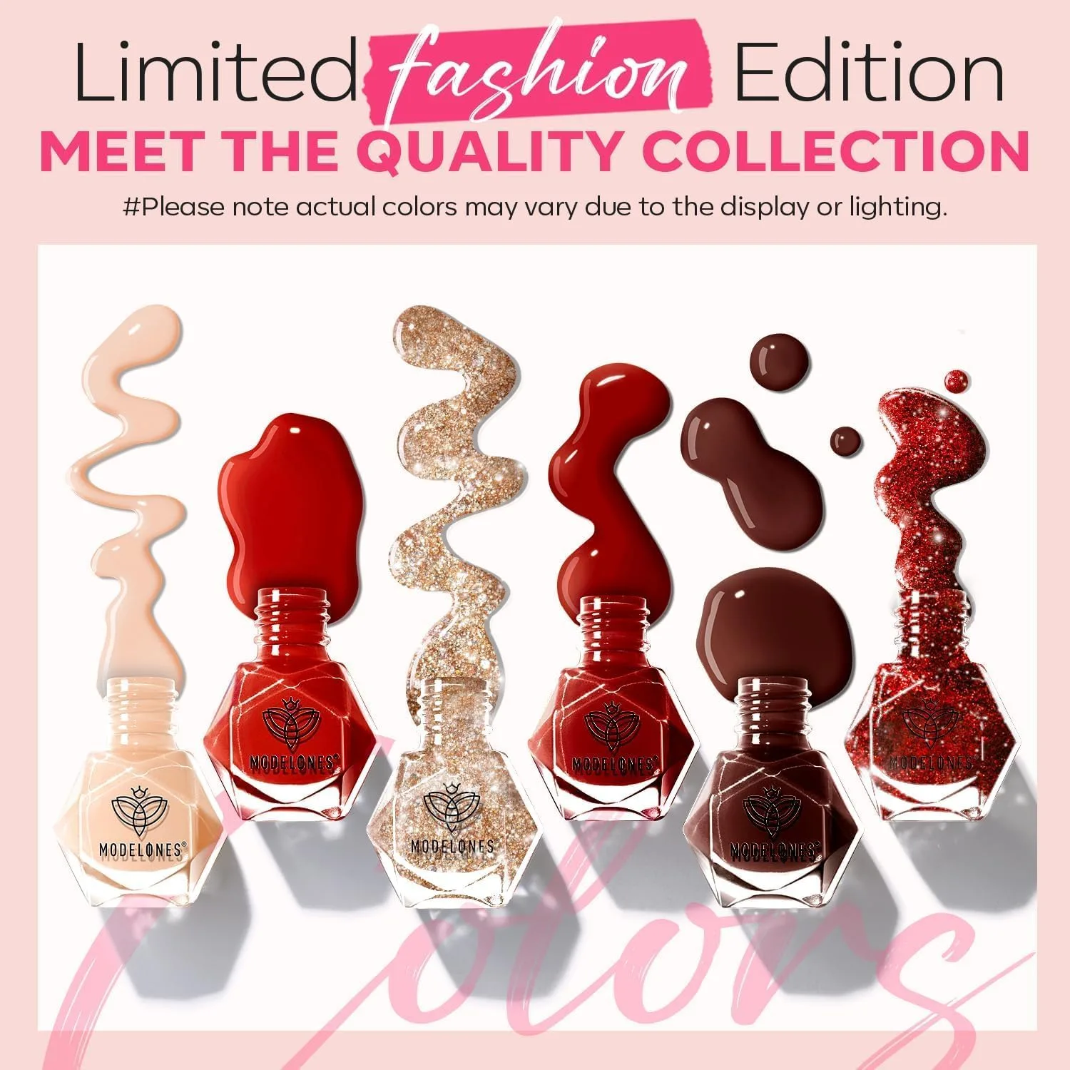 modelones Quick Dry Nail Polish Set, 6 Colors Red Nude Gold Glitter