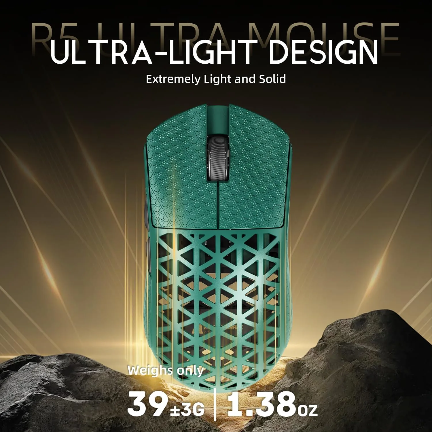 ATTACK SHARK R5Ultra 8K Carbon Fiber Wireless Gaming Mouse, Green&Tape