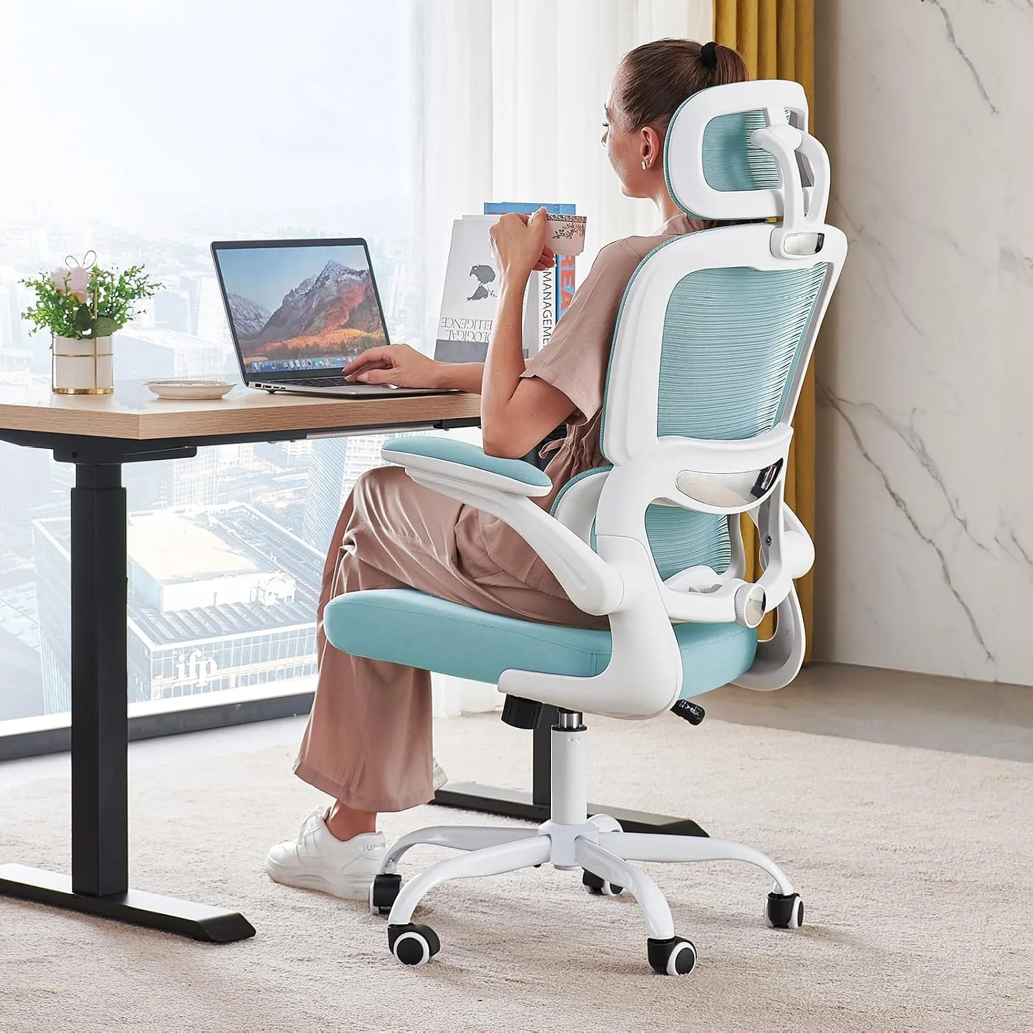 TRALT Office Chair Ergonomic Desk Chair with Lumbar Support Blue, 1