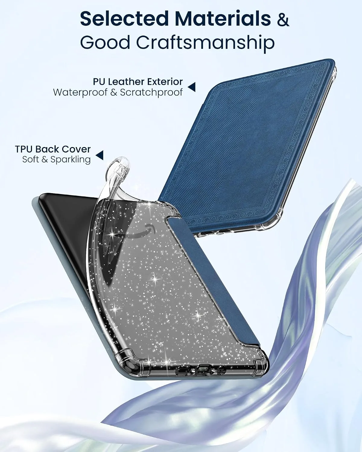 MoKo Case for 7" Kindle Paperwhite 12th Gen & Colorsoft, Blue Vintage Twill