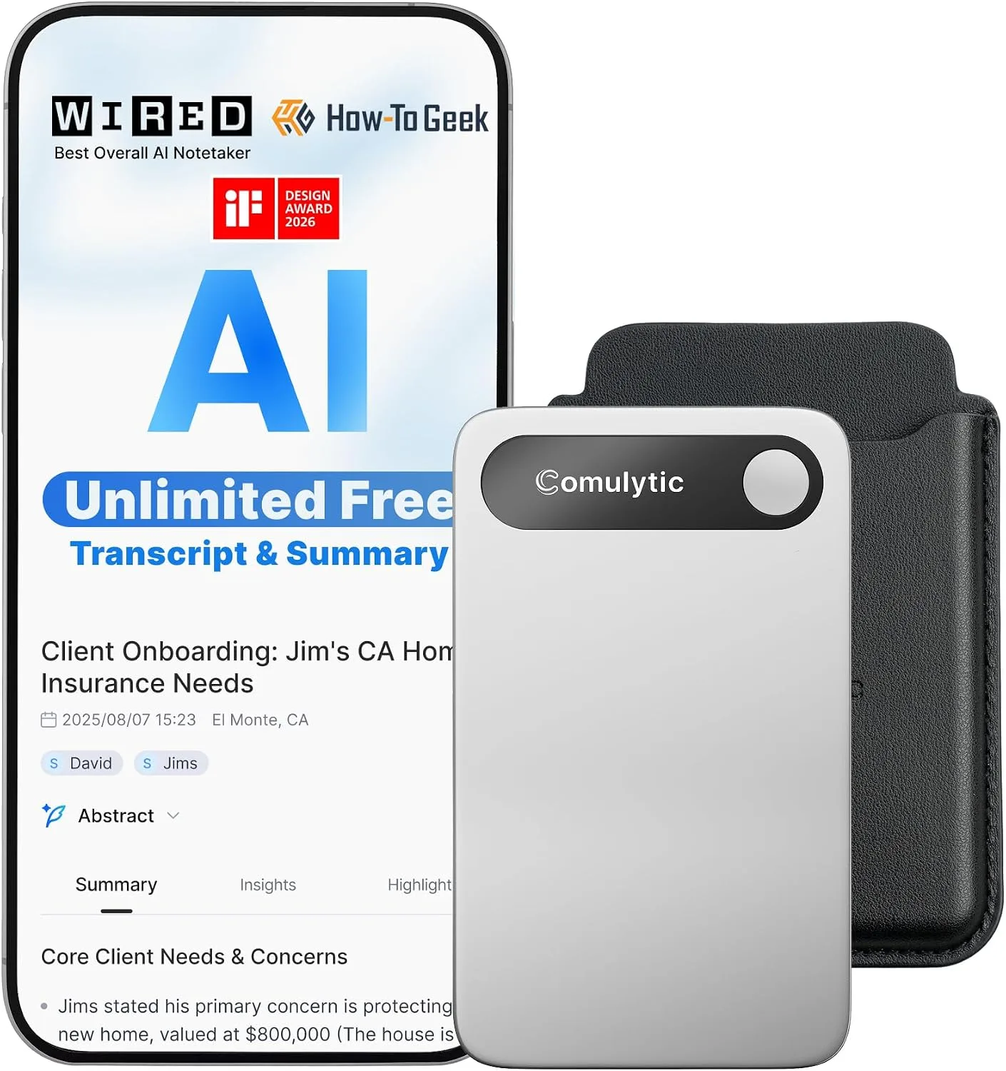Comulytic Note Pro AI Voice Recorder, AI Note Taking Recording Device