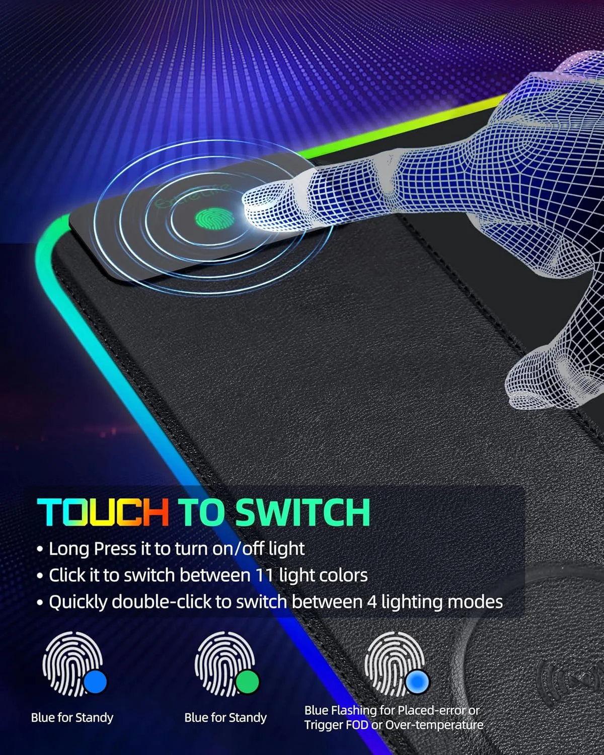 RGB Gaming Mouse Pad with 15W Magnetic Wireless Charging, 31.5"x15.7"
