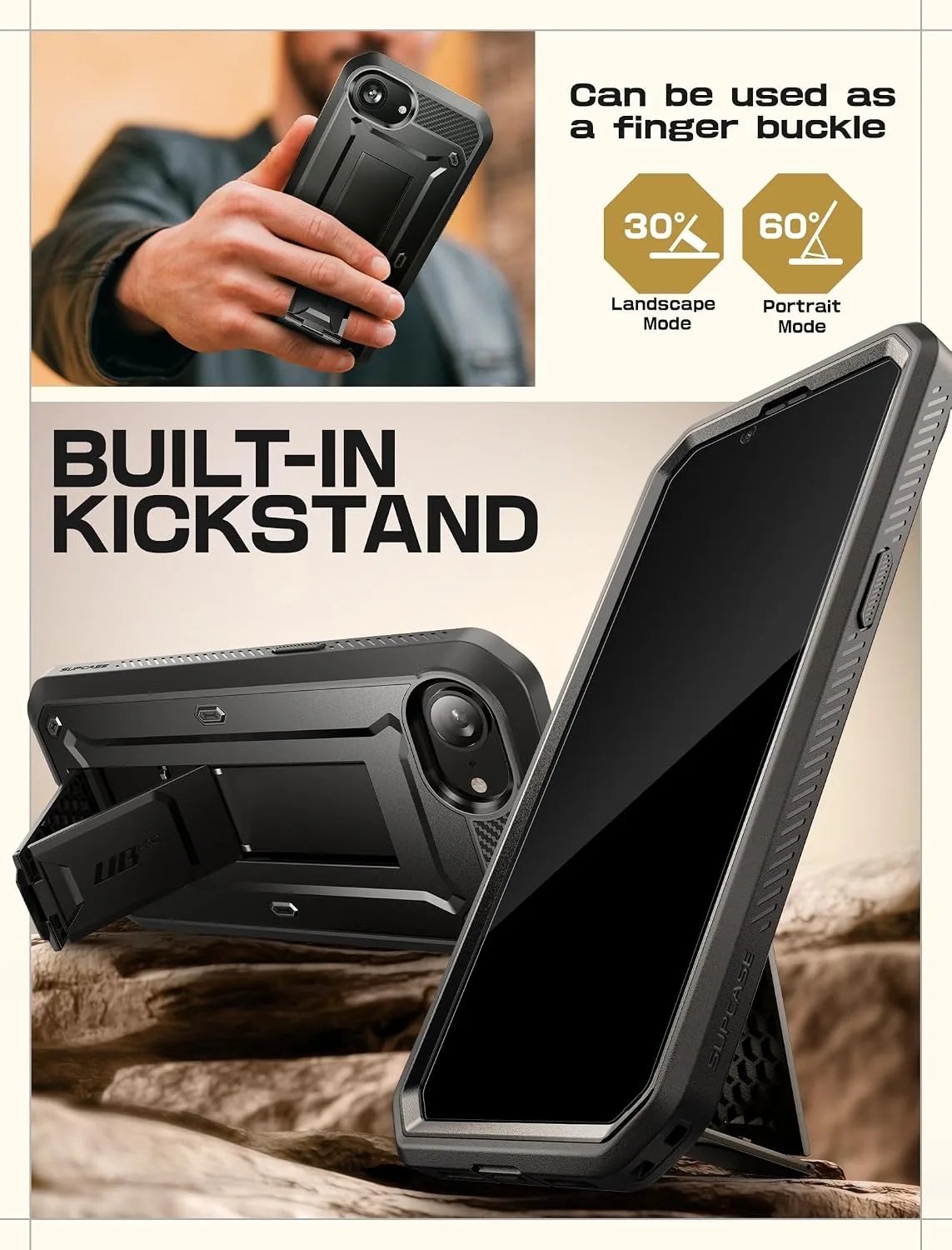 SUPCASE for iPhone 17e/16e Case with Privacy Screen Protector, Black