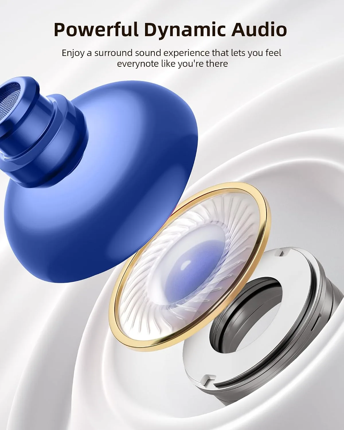 PocBuds Bluetooth Headphones Wireless Earbuds 80hrs Playtime Wireless Charging Case Digital Display Sports Ear Buds with Earhook Deep Bass IPX7 Waterproof Over-Ear Earphones for TV Phone Laptop Navy