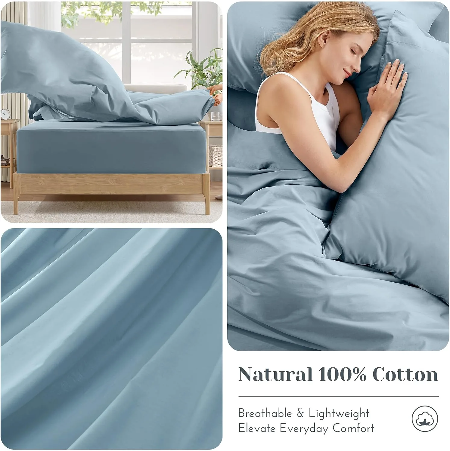 Comfort Spaces 100% Cotton Percale Sheets Twin Sheet Set 3 Pcs, Blue