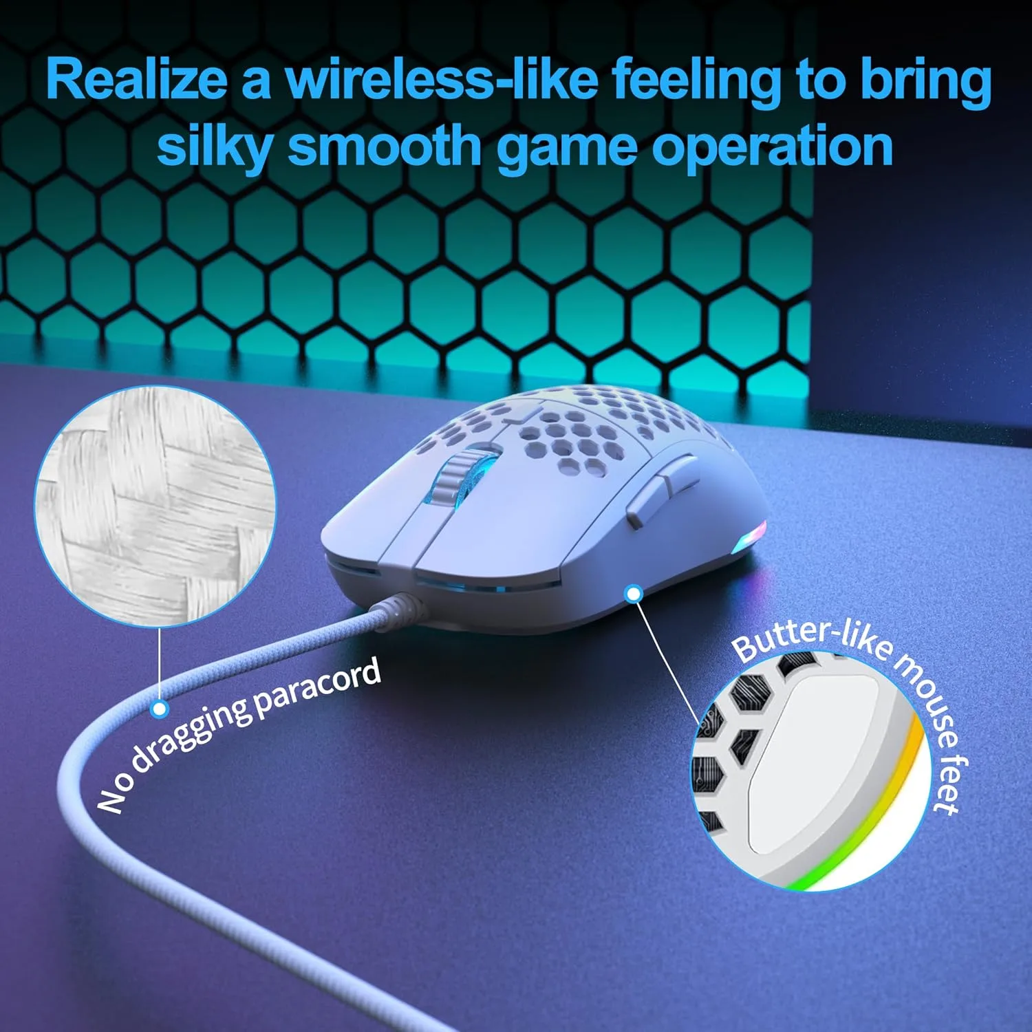 TMKB Falcon M1SE White Gaming Mouse, Wired, Lightweight Honeycomb, 12800DPI