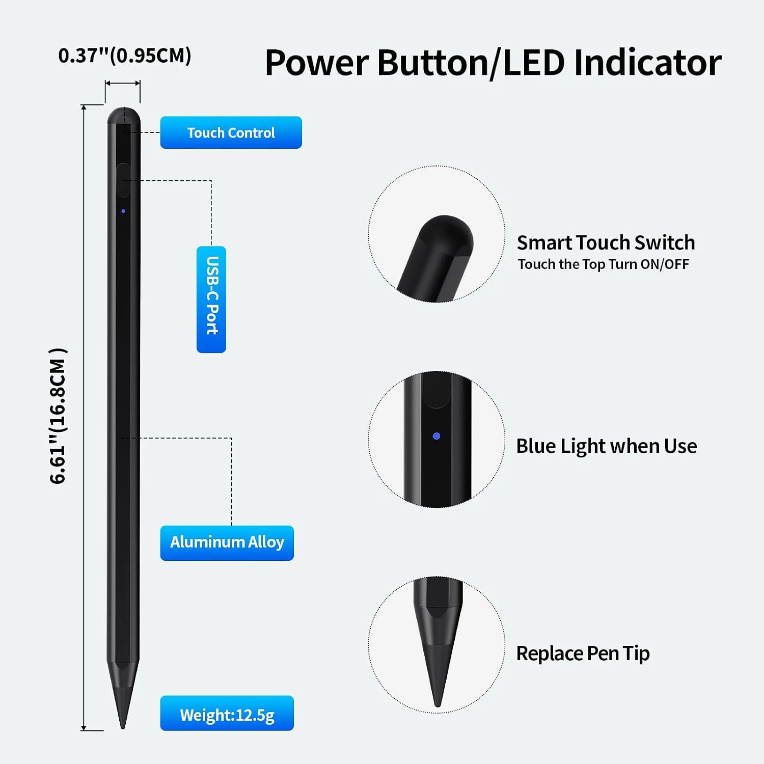 Tresoba Stylus Pen for iPad 6th-11th Gen, 2X Fast Charge-Black