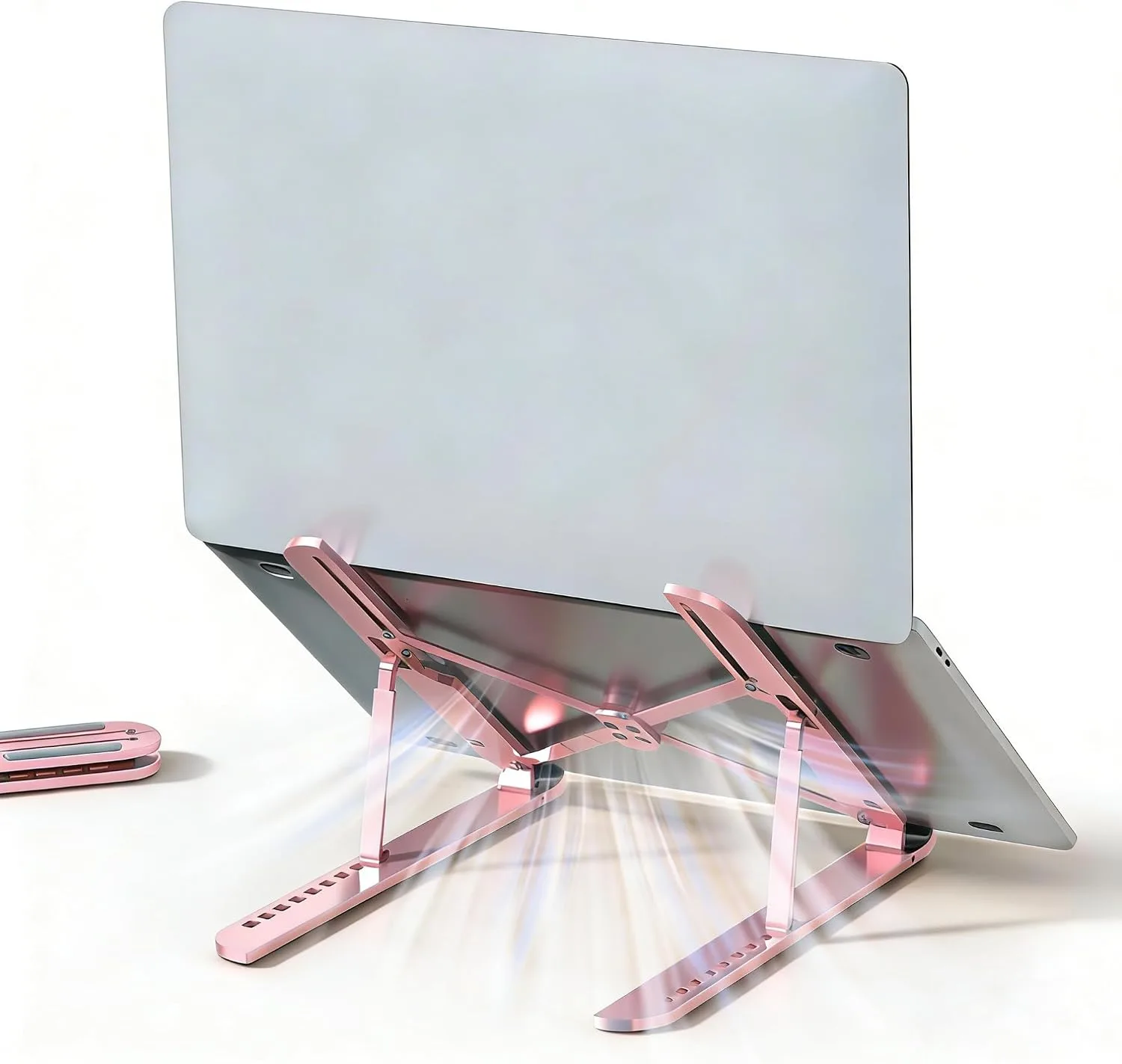 Ergonomic Foldable Computer Stand, 10-Level Height Adjustable Aluminum Laptop Stand, Compatible with 17.3 Inch Laptops, Tablets & Drawing Tablets, for MacBook, HP, Lenovo, Dell (Pink-1)