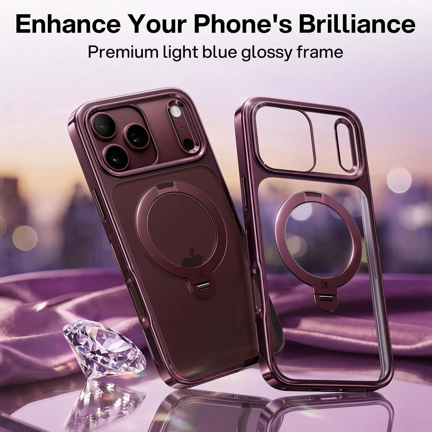 CASEKOO Glossy Burgundy for iPhone 18 Pro Max Case, 360 Spin Magnetic Stand