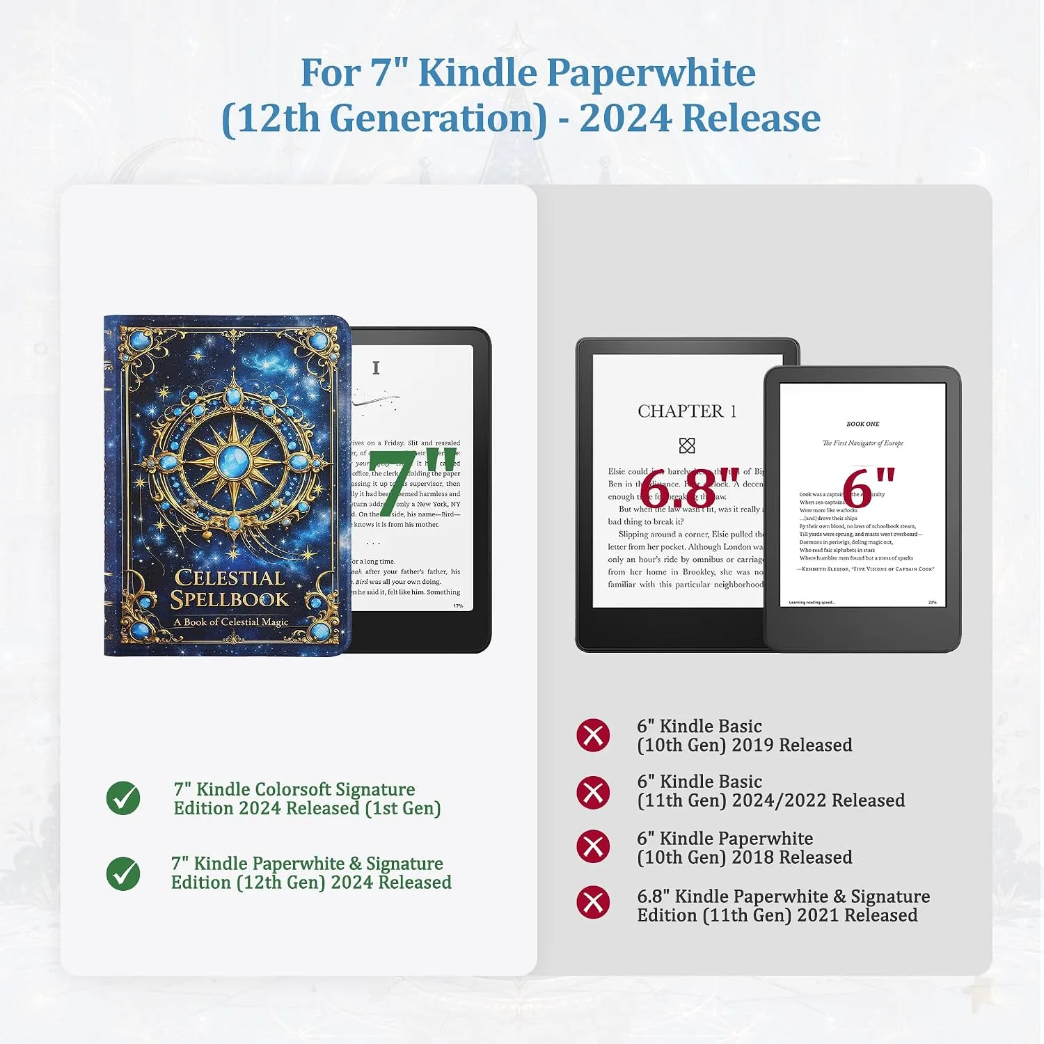 Magnetic Book Cover Case for 7'' Kindle Paperwhite & Colorsoft