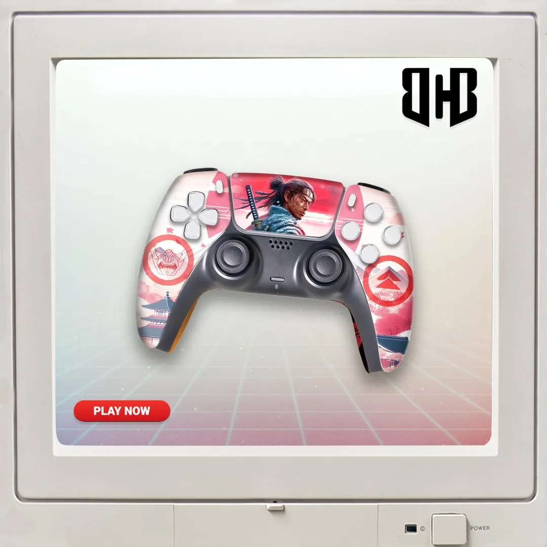 Ghost of Tshushiima Custom PS-5 Controller Wireless compatible with Play-Station 5 Console by BCB Controllers | Proudly Customized in USA with Permanent HYDRO-DIP Print(NOT JUST A SKIN)(MODDED)