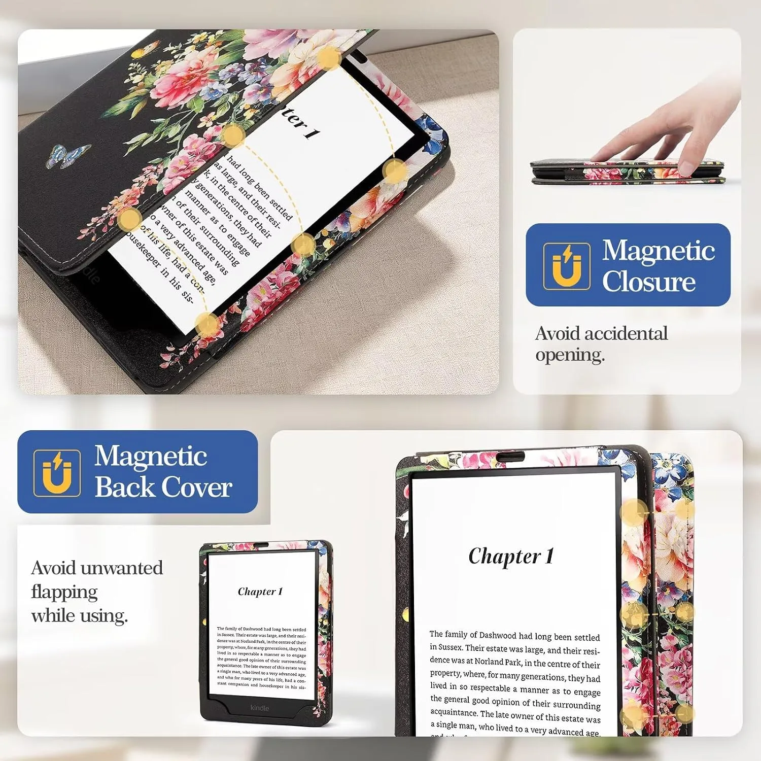 Case for 6" Kindle Paperwhite (10th/7th/6th/5th Generation), Black Peony