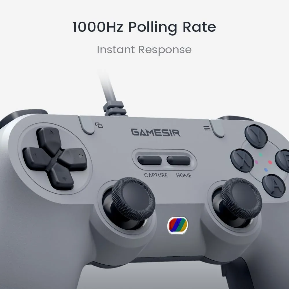 GameSir Tegenaria Lite Wired Game Controller For Switch, Android, iOS, PC, Steam With Retro 90s Design, Hall Effect Sticks, 1000Hz Polling Rate, Dual Rumble Motors, Mappable Back Buttons, Ultra-Low Latency, Ergonomic Design -Retro Gray