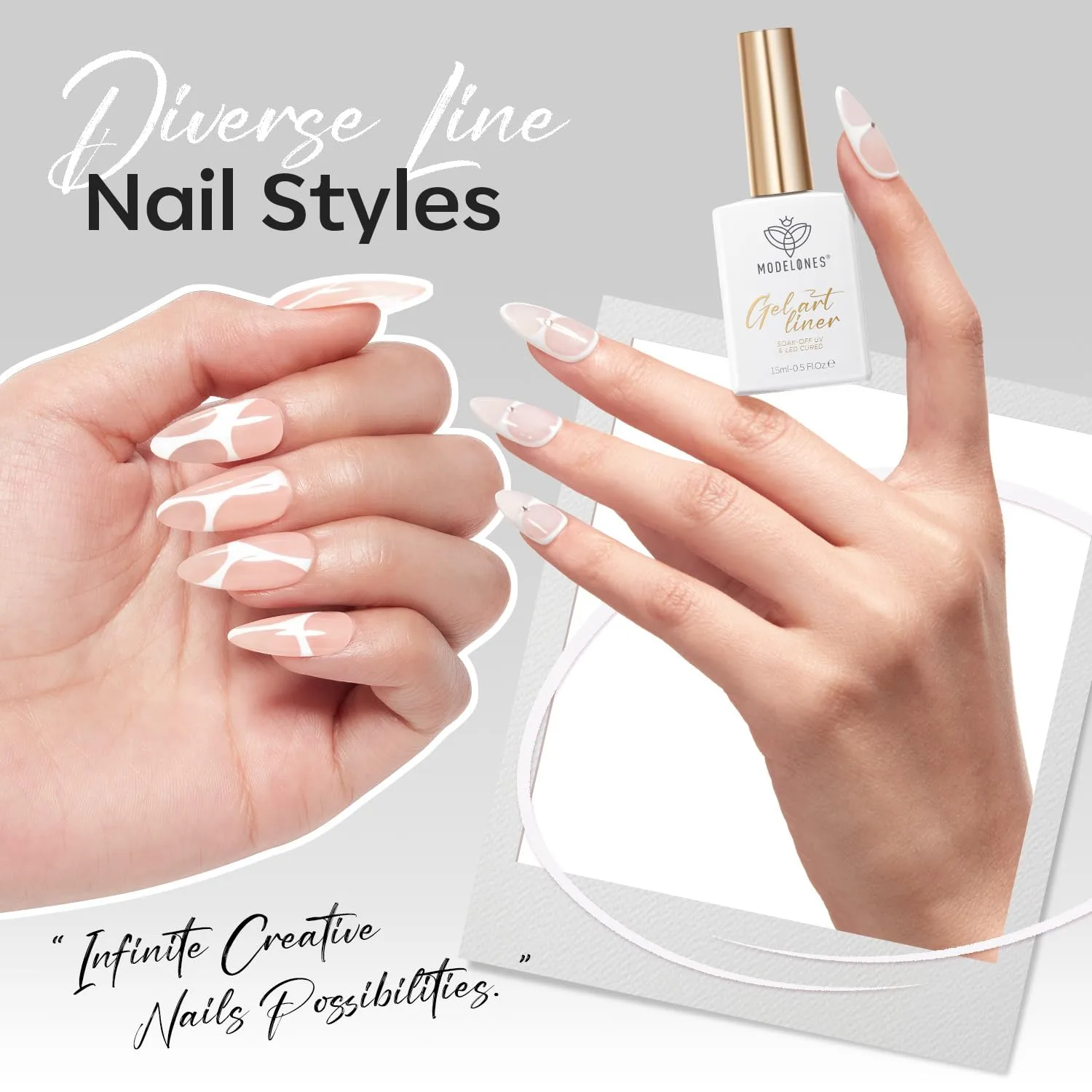 modelones White French Tip Liner Gel Polish 15ml with Precision Brush