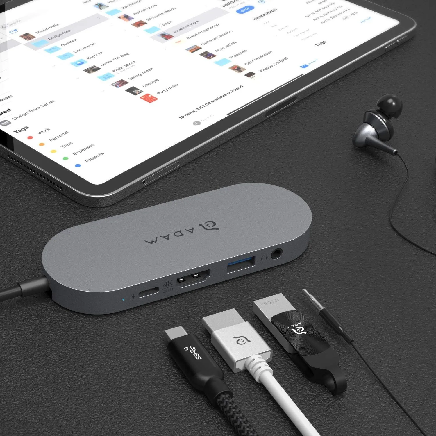ADAM elements USB-C Hub with 480GB SSD External Storage, 4-in-1 Multiport Adapter with 4K HDMI, 60W PD & 3.5mm Audio for MacBook Pro/Air M4-M1, iPad Pro & iPhone 17-15