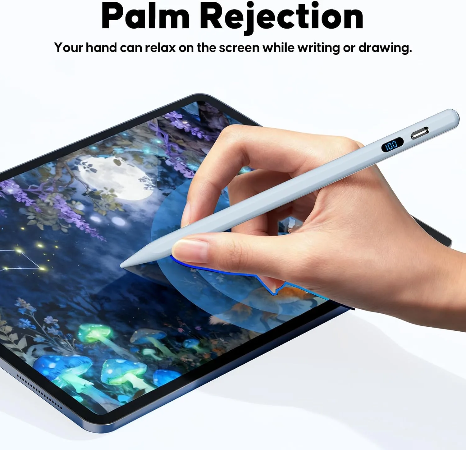 A-PCE iPad Pencil 2018-2026, Fast Charging Stylus with LED Display, Blue