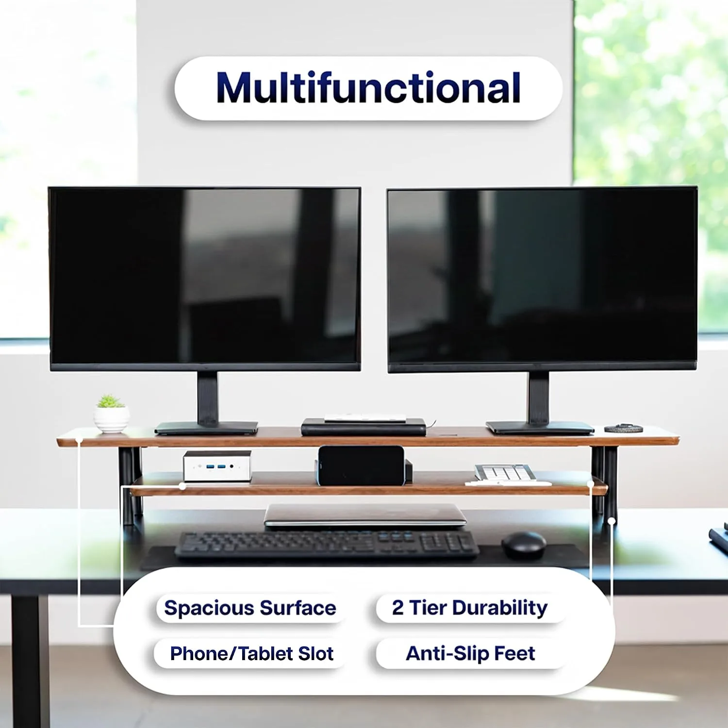 VIVO Walnut 2-Tier 42” x 11” Monitor Stand Riser, STAND-MR42-WN