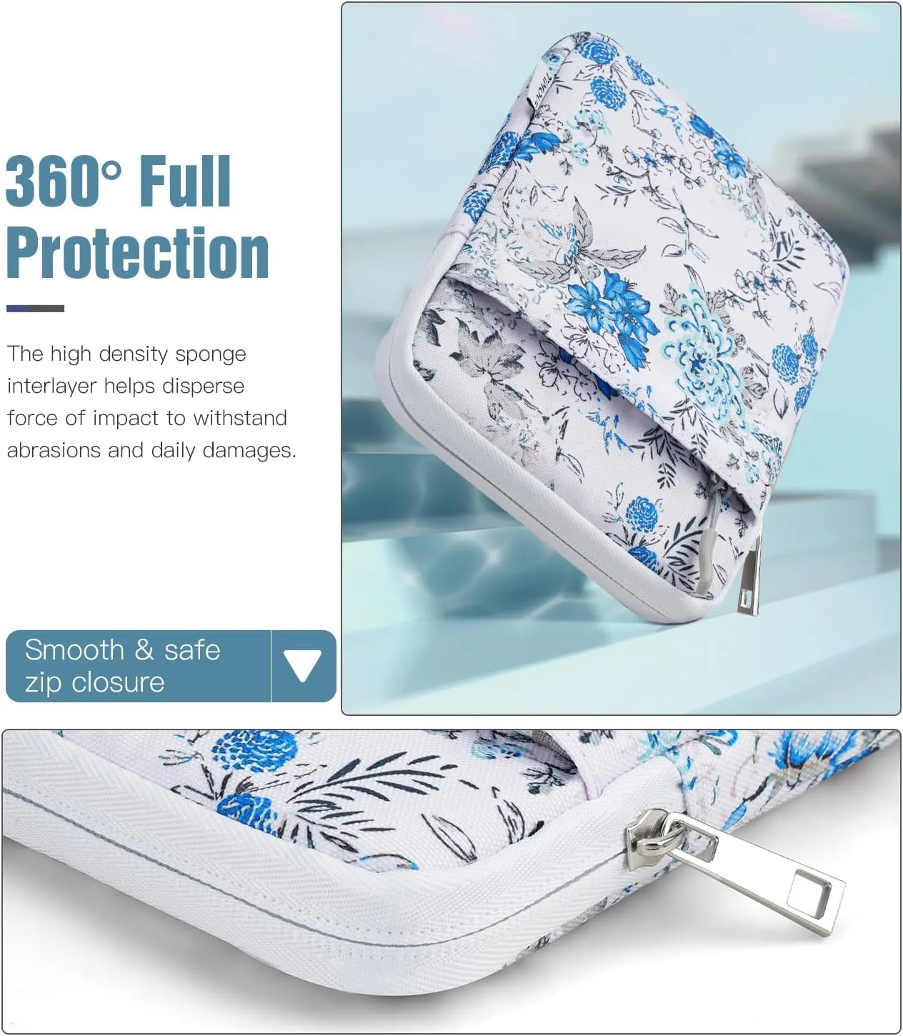 TiMOVO 6-7 Inch Sleeve Case for eReader, Blue Flower