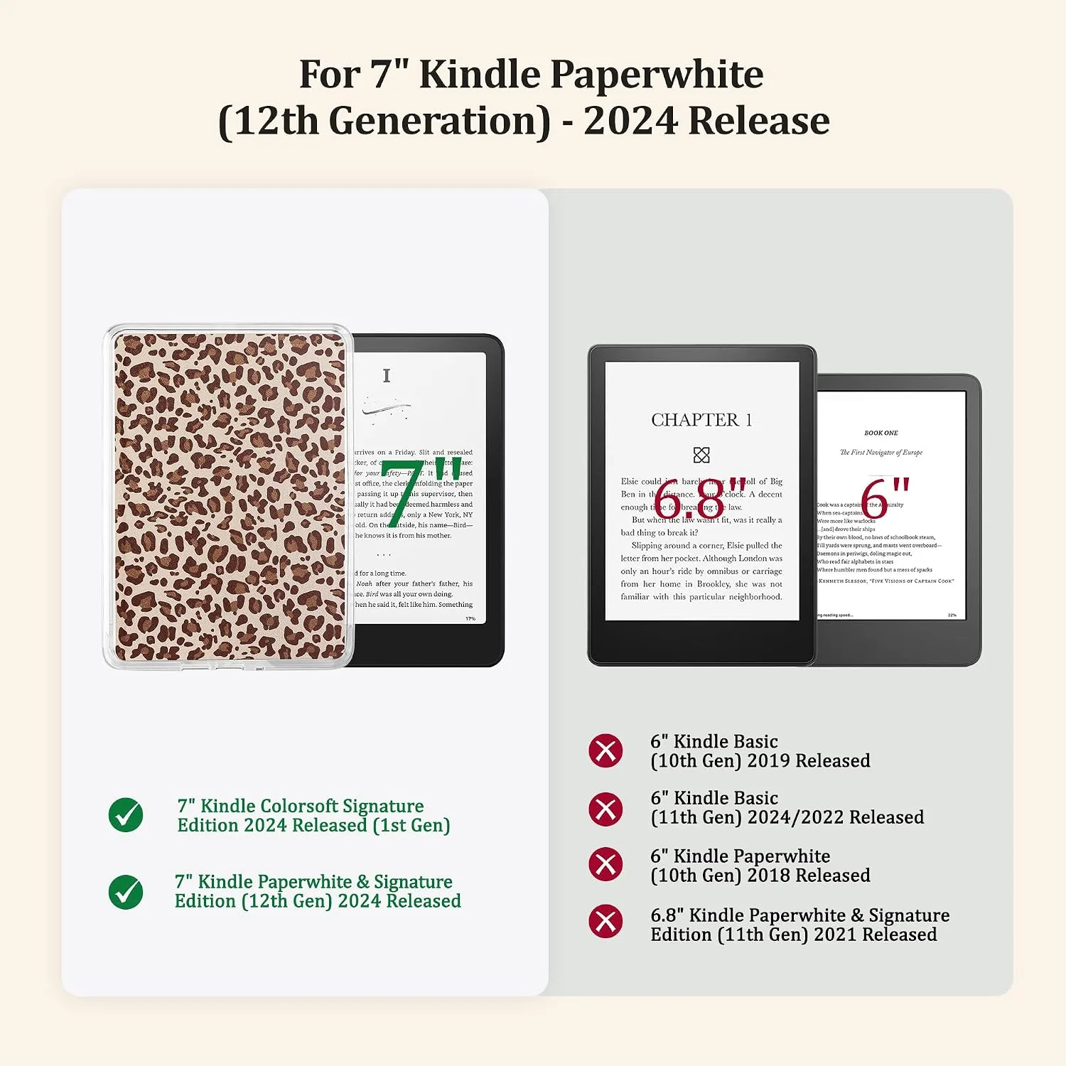 Back Panel Case for 7'' Kindle Paperwhite 12th Gen & Colorsoft