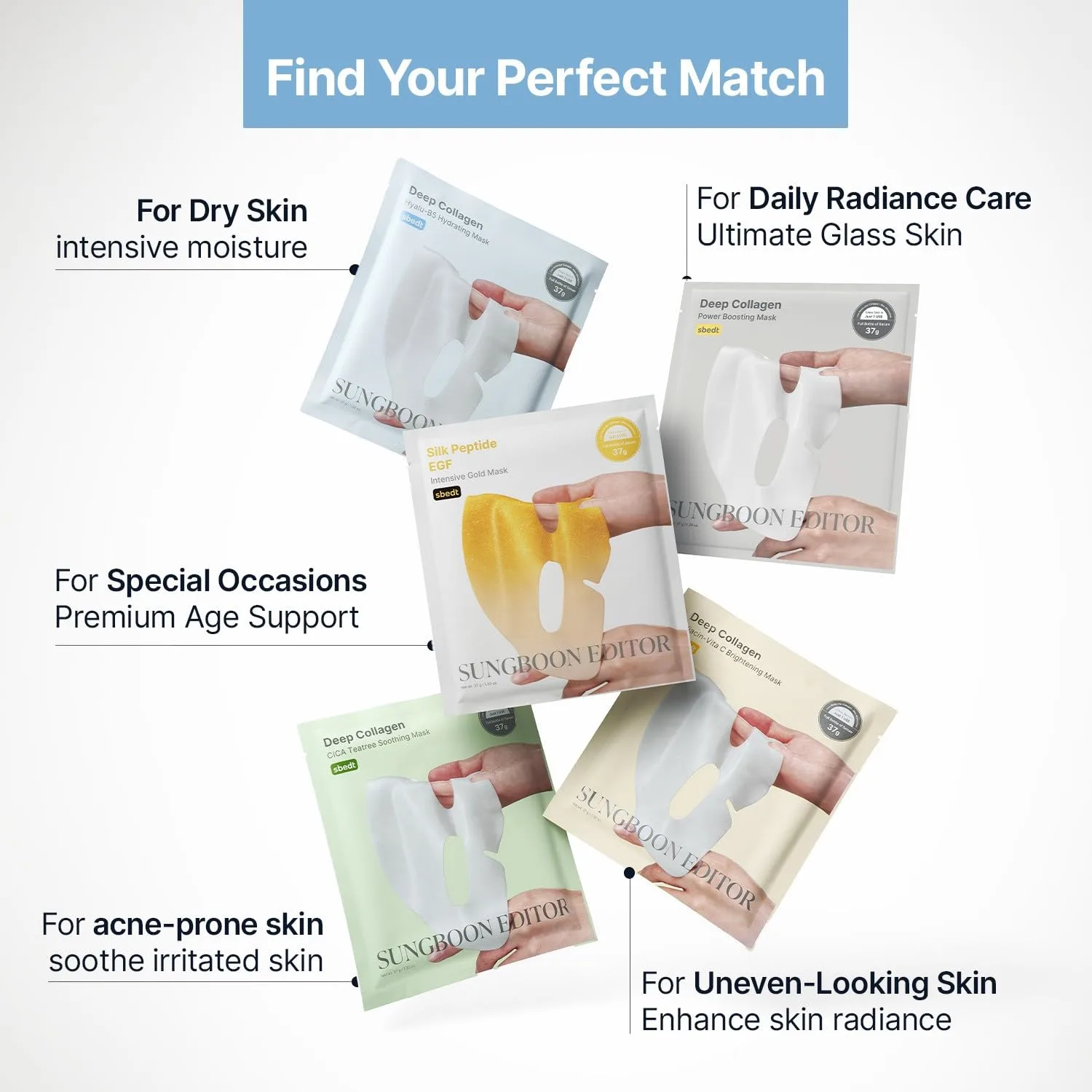 SUNGBOON EDITOR Deep Collagen Overnight Glow Mask Set, 5 Types, 37g x 10ea