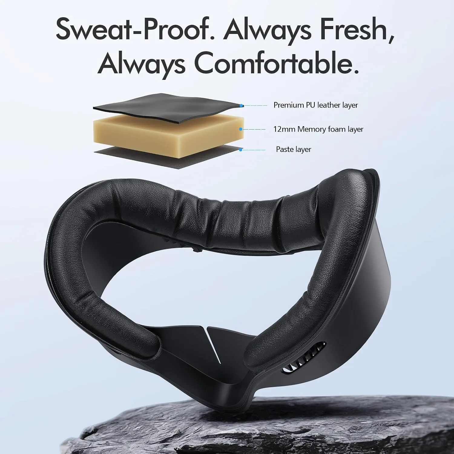 Face Pad for Meta Quest 3S Facial Interface for Oculus Quest 3S Accessories Vr Face Cover Replacement with Sweet-Proof PU Leather Foam Cushion Black