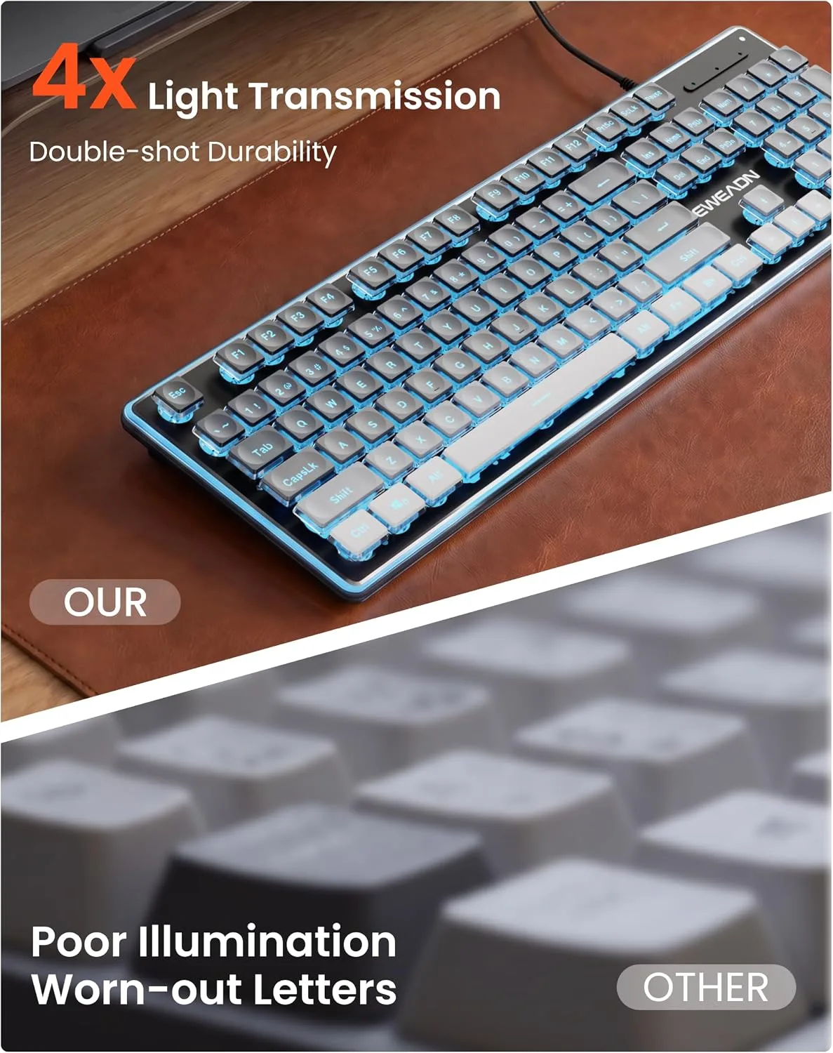 Wired Keyboard with RGB Backlit, Never Fade, Soft Click Typing, Black