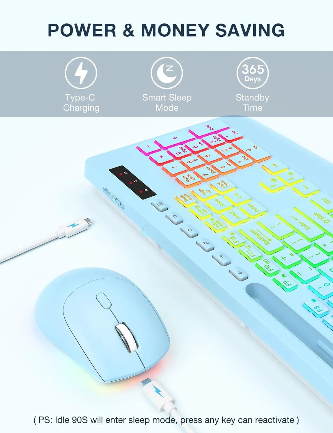 SABLUTE Wireless Keyboard and Mouse Combo, 9 Backlit Effects, RGB, 2.4GHz