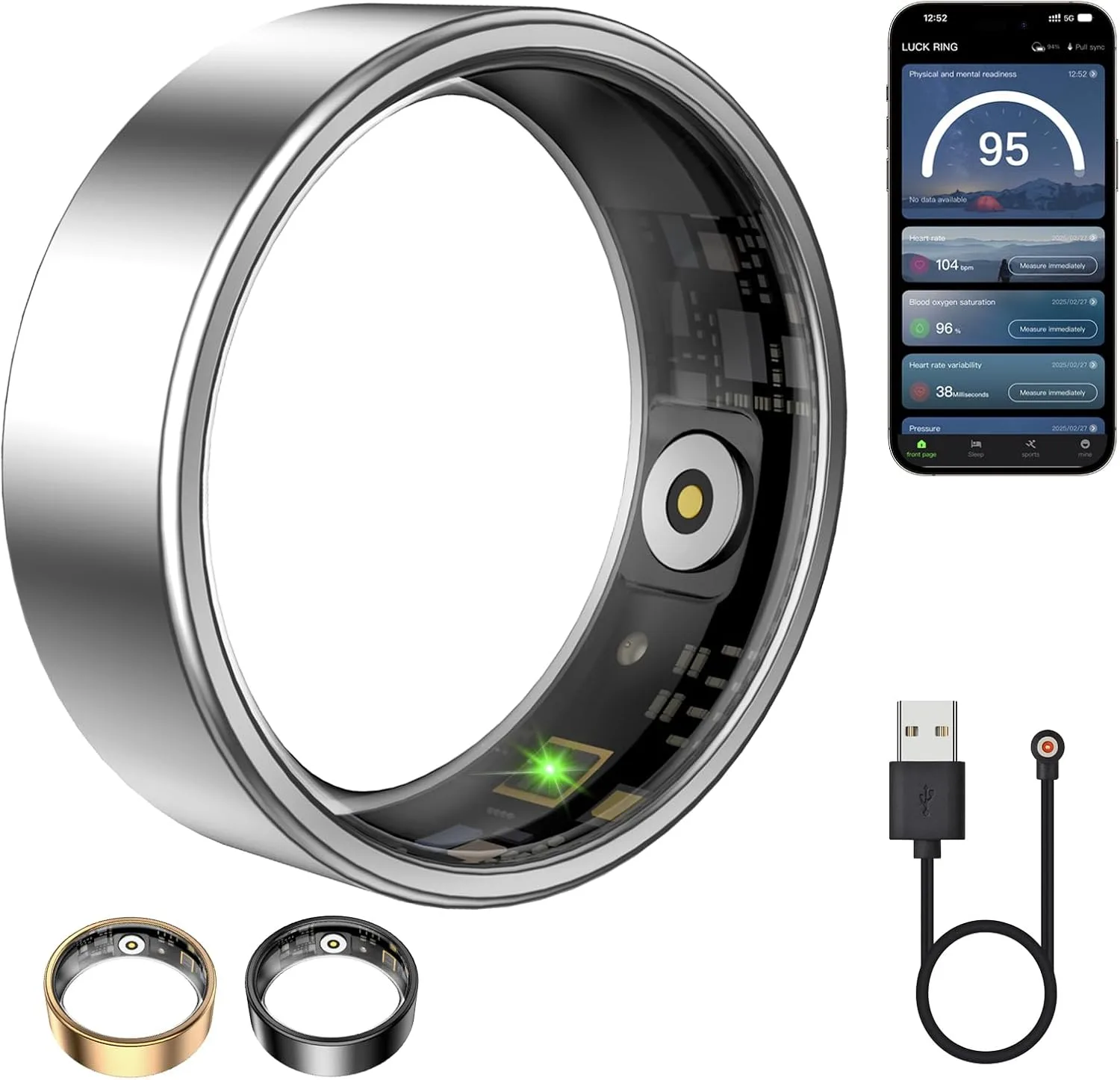 Smart Ring for Women & Men, Fitness Tracker with Heart Rate, Blood Oxygen, Sleep Monitoring, Long-Lasting Battery, Activity Fitness Ring, No Subscription Fee (Silver, #7)