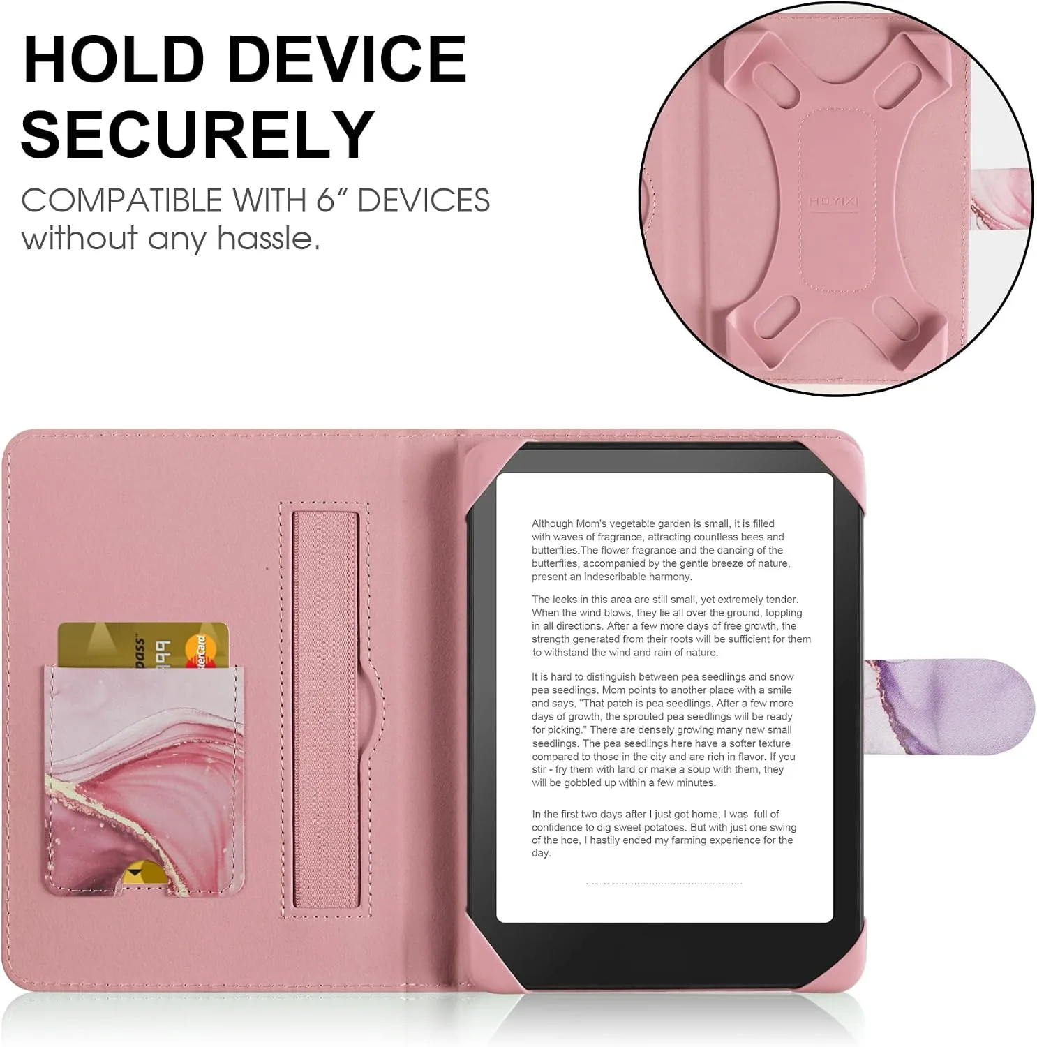 HoYiXi Universal Case for 6-inch Kindle eReader Compatible with Kobo/Voyaga/Pocketbook/Tolino E-Book Reader,6'' eReader Protective Cover with Built-in Card Slot,Dali Pink