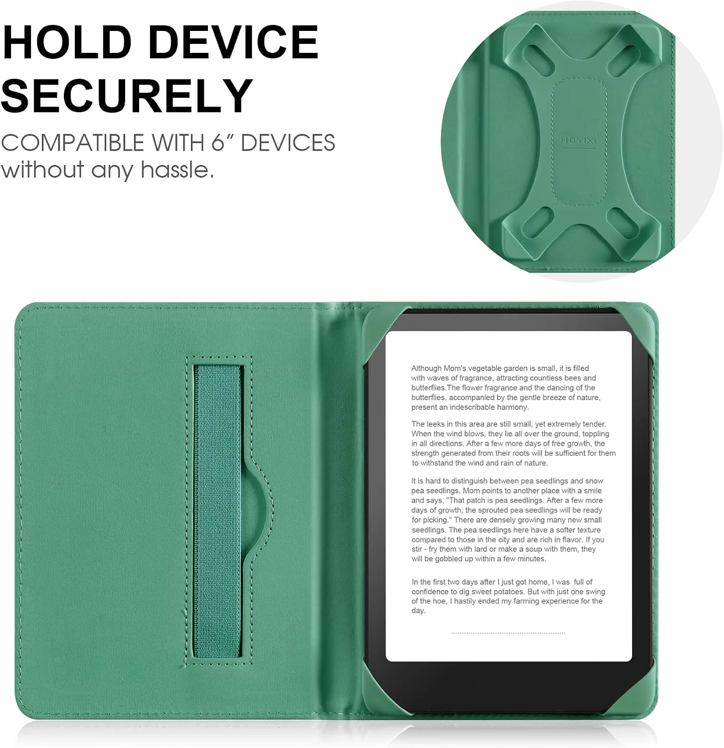 HoYiXi Universal Case for 6 inch Kindle eReader Compatible with Paperwhite(2015/2018)/Pocketbook and Tolino/Kobo Clara HD,6" eReader Protective Case Cover Elastic Rope,Green