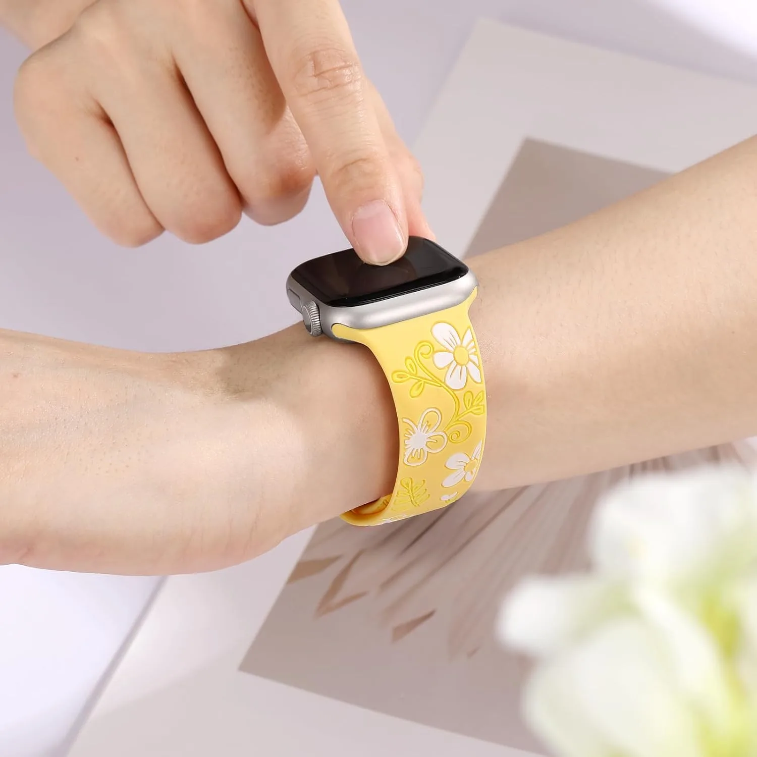 Witzon Floral Silicone Band Compatible with Apple Watch Bands For Women