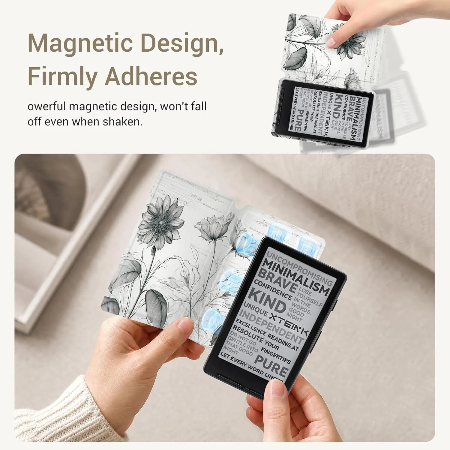 CoBak Magnetic Case for XTEINK X4, Ultra-Lightweight Protective Cover for Xteink X4 E-Reader, Secure Magnetic Attachment(Sketching Sunflowers)