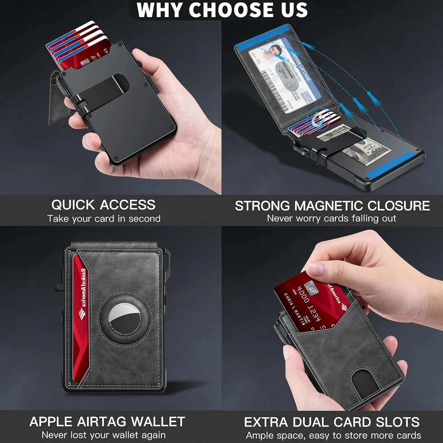 Airtag Wallet for Men Smart Wallet for Air Tag RFID Blocking Minimalist