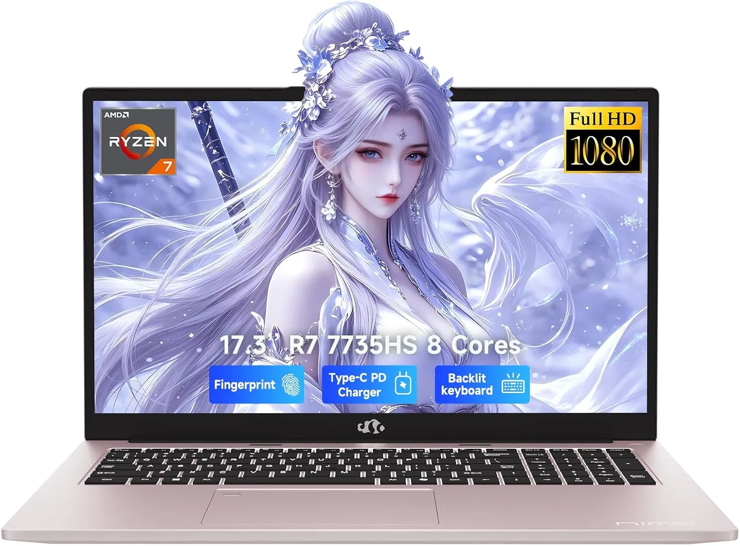 NIMO 17.3 FHD Light Gaming AI-Laptop, 8 Cores AMD R7 16GB DDR5 512GB SSD