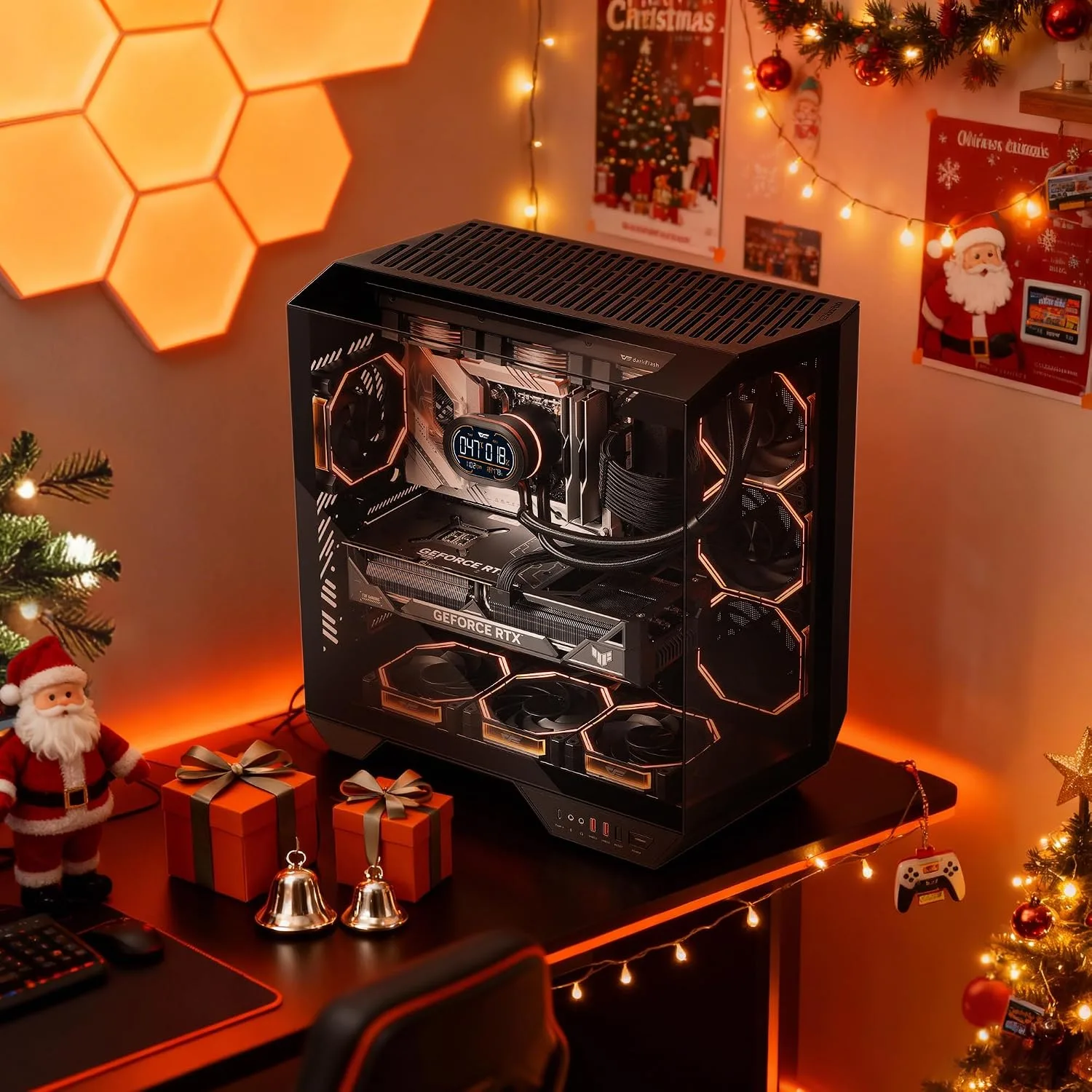 darkFlash DY470 Full-Tower ATX Gaming PC Case with 4 PWM ARGB Fans, Black