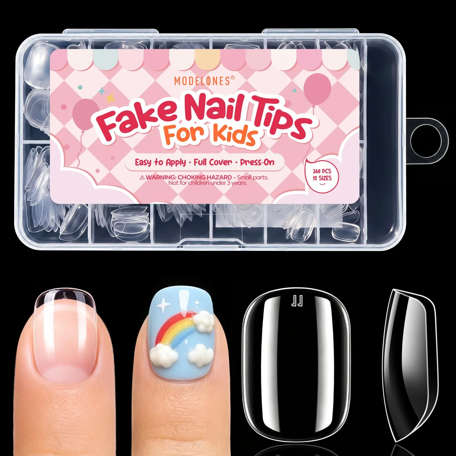 Modelones Extra Short Square Nail Tips Kids, Clear Soft Small Nail Press On