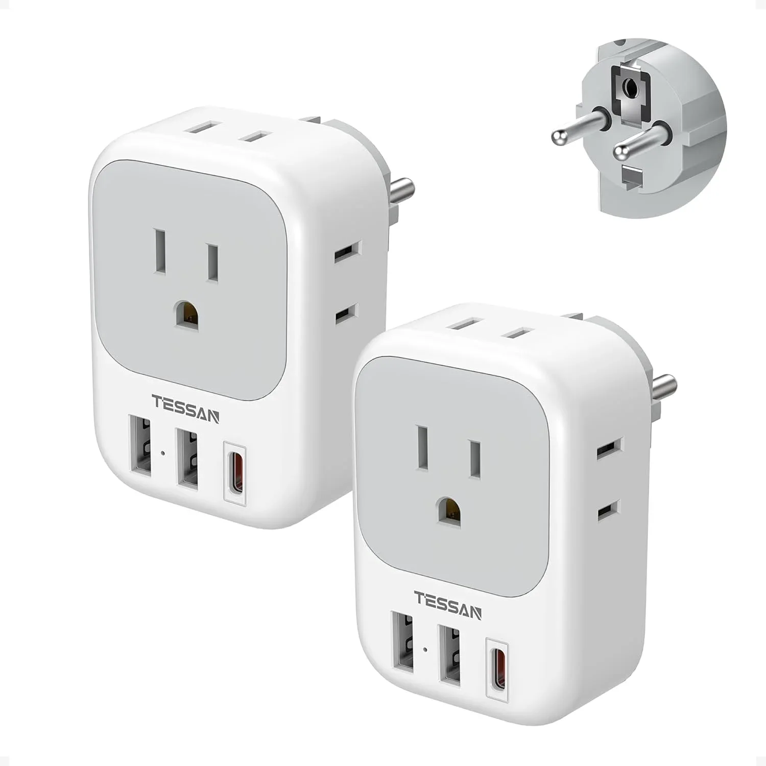 TESSAN 2 Pack Type E F Plug Adapter, Schuko Plug